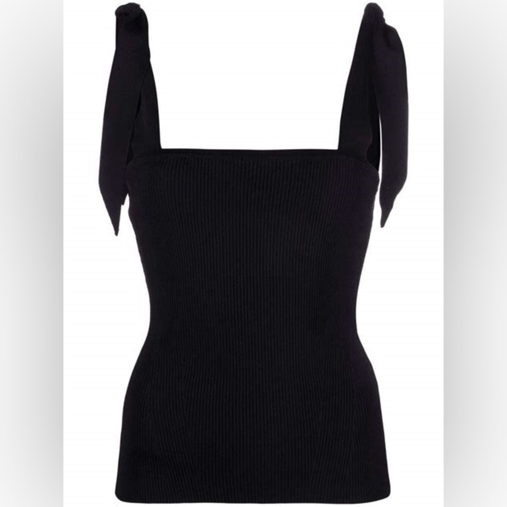 ZIMMERMANN TROPICANA BLACK STRETCH SQUARE NECK BOW TANK SHIRT